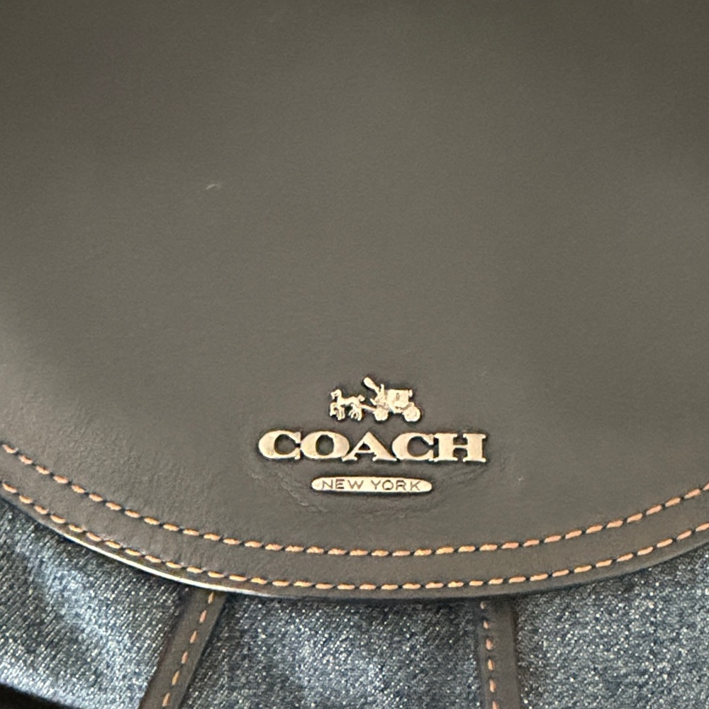 Coach Denim and Black Leather Drawstring Backpack - Picture 7 of 11